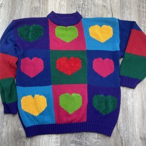 Vintage Heart Acrylic Sweater International Sportswear L XL See measurments